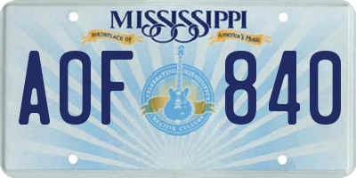 MS license plate AOF840