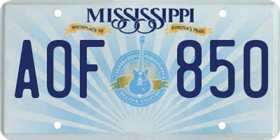 MS license plate AOF850