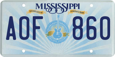 MS license plate AOF860