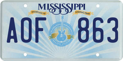 MS license plate AOF863