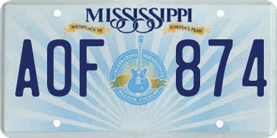 MS license plate AOF874