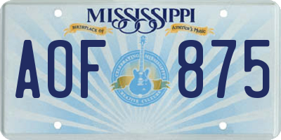 MS license plate AOF875