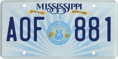 MS license plate AOF881