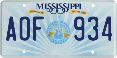 MS license plate AOF934