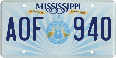 MS license plate AOF940