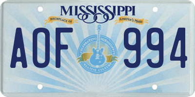 MS license plate AOF994