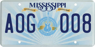 MS license plate AOG008
