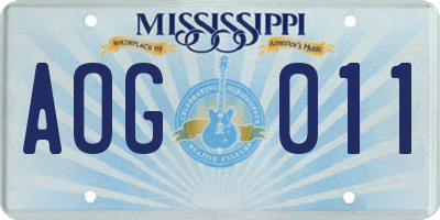 MS license plate AOG011