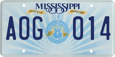 MS license plate AOG014