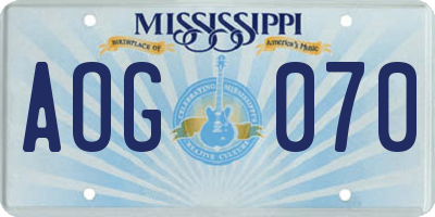 MS license plate AOG070