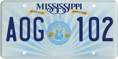 MS license plate AOG102