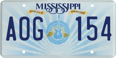 MS license plate AOG154