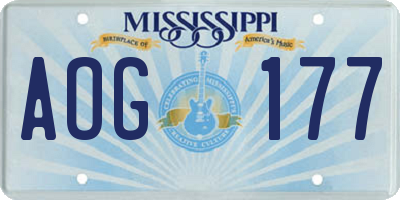 MS license plate AOG177