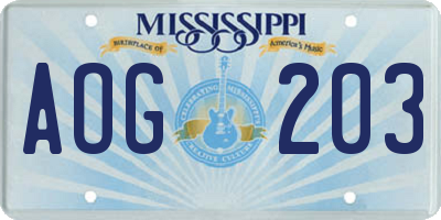 MS license plate AOG203