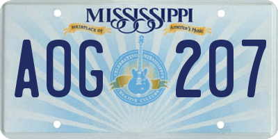 MS license plate AOG207
