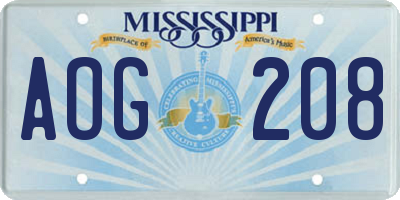 MS license plate AOG208