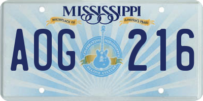 MS license plate AOG216