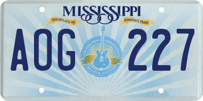 MS license plate AOG227