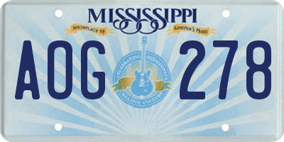 MS license plate AOG278