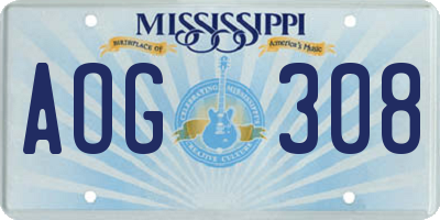 MS license plate AOG308