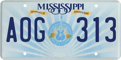 MS license plate AOG313