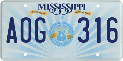 MS license plate AOG316