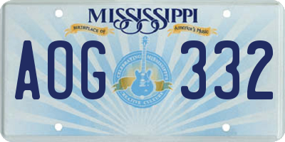 MS license plate AOG332