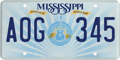 MS license plate AOG345