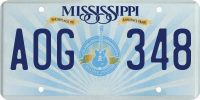 MS license plate AOG348