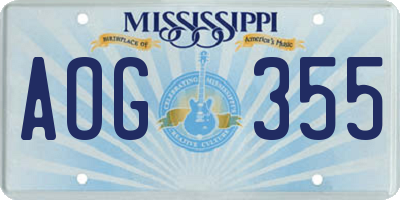 MS license plate AOG355