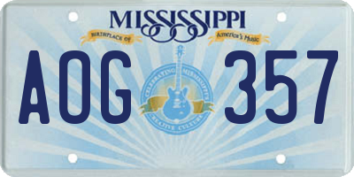 MS license plate AOG357