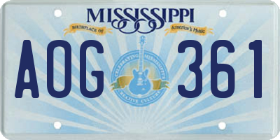 MS license plate AOG361