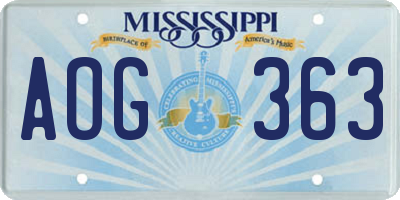 MS license plate AOG363