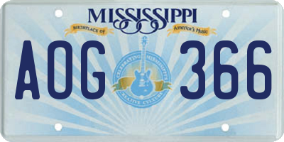 MS license plate AOG366