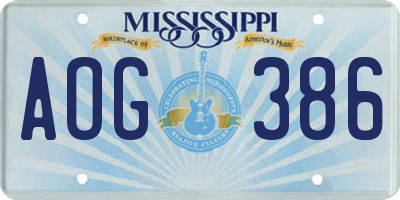 MS license plate AOG386