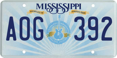 MS license plate AOG392