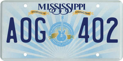 MS license plate AOG402
