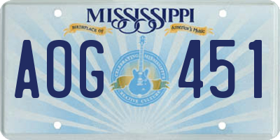 MS license plate AOG451
