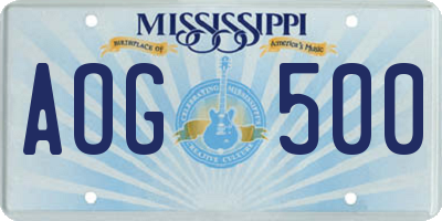 MS license plate AOG500