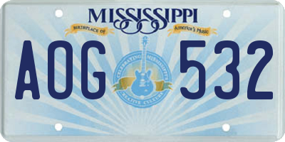 MS license plate AOG532