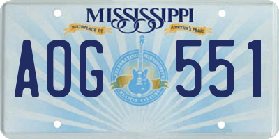MS license plate AOG551