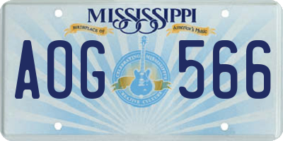 MS license plate AOG566