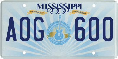 MS license plate AOG600