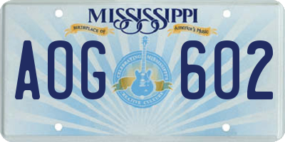 MS license plate AOG602