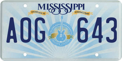 MS license plate AOG643