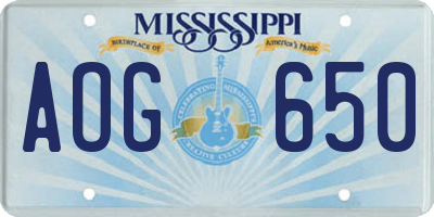 MS license plate AOG650