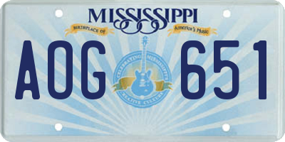 MS license plate AOG651