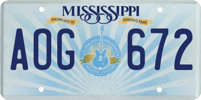 MS license plate AOG672