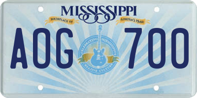 MS license plate AOG700