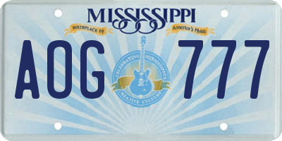 MS license plate AOG777